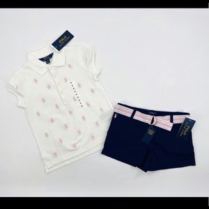 Polo Ralph Lauren Short Sleeve ‘White/Pink/ Navy Blue’ Short Set Girls Size 6